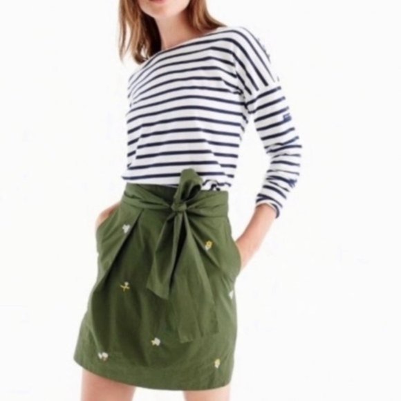 J. Crew Green Floral Embroidered Tie-Waist Mini Skirt - Picture 11 of 11